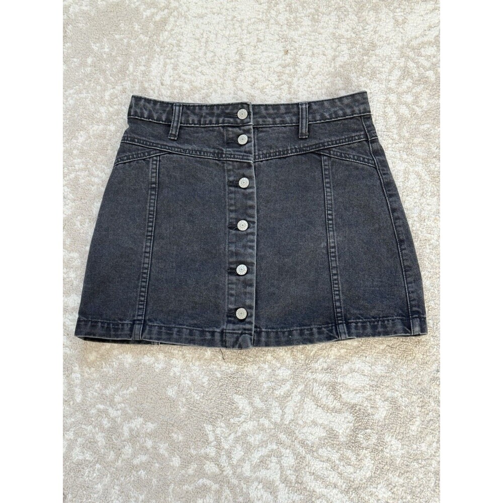 Y2K Topshop Moto Black Denim Ultra Mini skirt Front Button Closure Size 6